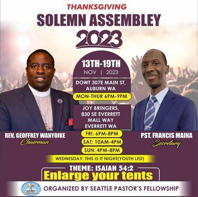 2023 thanksgiving Seattle Solemn assembly organized by Seattle Pastors association...