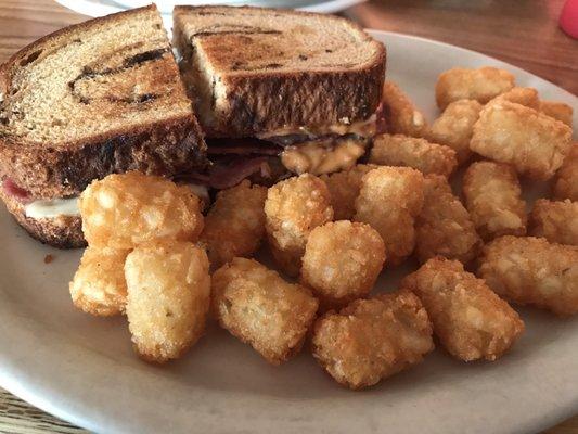 Corned Beef Reuben with tater tots