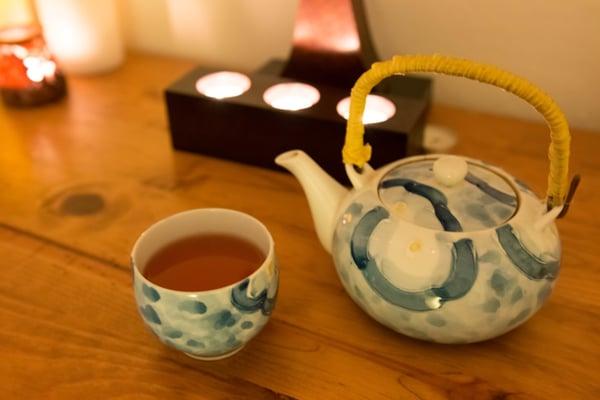 Enjoy a cup of warm tea before your massage!