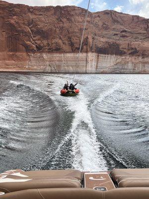 Tubing fun on Lake Powell with Surfs Up Lake Powell