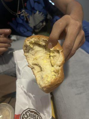 Sausage, egg and cheese kolache.