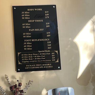 Massage prices