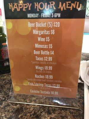 Happy Hour menu