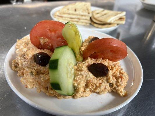 Summer time #spreads #babaganoush #melizanosalata #spicyfeta #tirikafteri  #pita