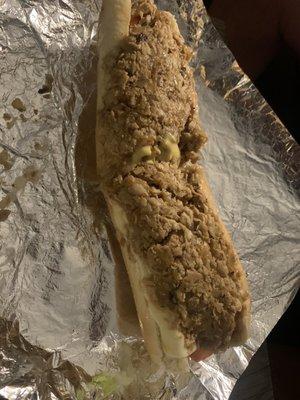 Chicken Cheese Steak with fried onions, lettuce and tomato