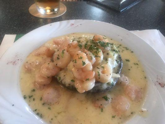 Portabella Mushrooms with crab meat and baby shrimp