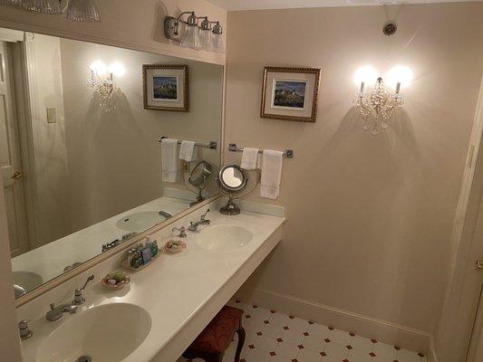 Bathroom seating area.