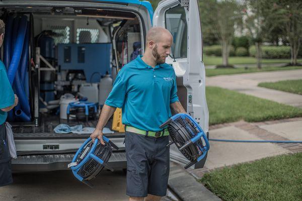 Air movers help us to leave your carpet drier.