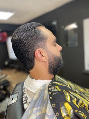 Slick back ,beard line trim