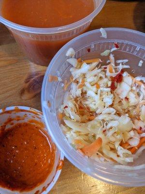 Curtido (cabbage slaw) and tomato salsa