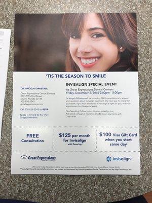 Invisalign day- free consult, raffles for whitening kits and electric tooth brushes  Reserve your spot today!  305-858-2545