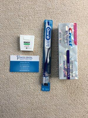 Freebies after they had my teeth clean!