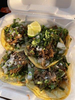 Brisket tacos alambre (x5); the lime makes a huge difference!