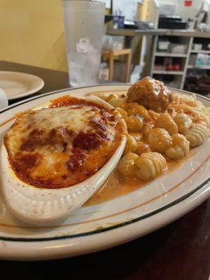 Pasta sampler with gnocchi and angel hair with pink sauce winner winner!