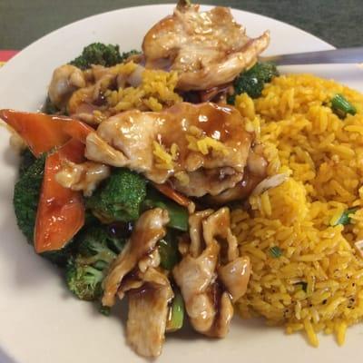 chicken and broccoli with fried rice