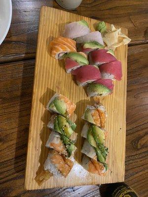 Rainbow Roll and double shrimp roll