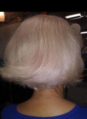 Low layered bob and platinum level 10 haircolor