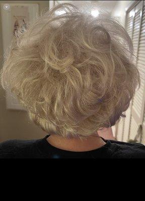 The back of my new perfectly colored hair.. with the short , big fluffy hair