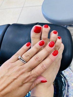 Nails by Na, Pedicure by Chung, they are both excellent! Highly recommend