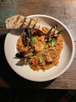 Seafood and barley course as part of our Chef's Table experience. Excellent.