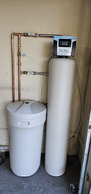 Novo whole house water softner, plumbed in copper with bypass