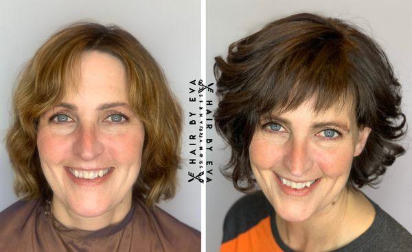 Before and after cut and color by Eva Rodriguez.