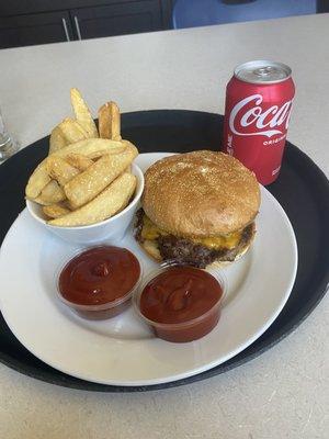 Todays lunch cheese burger and French fries