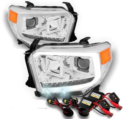 [Chrome] Fits 2014-2020 Toyota Tundra LED DRL Projector Headlights+6000K HID