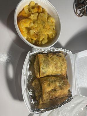 Side of Mac and cheese and order of collard eggrolls, order includes  two