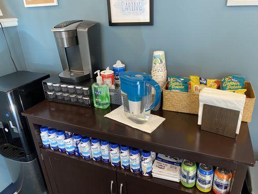 Snacks and coffee are available to our patients in our lobby.