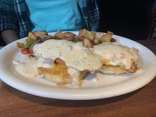 Fried Chicken Breakfast Sammie with Country Potatoes