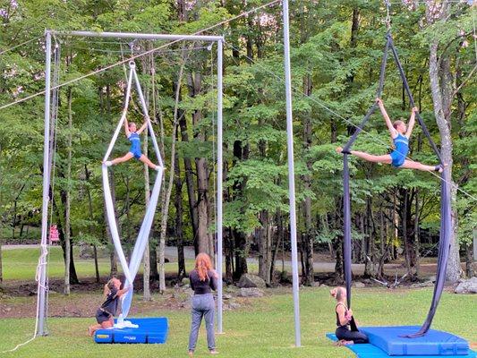 In addition to the high-flying trapeze rig, the program utilizes two static trapeze rigs for training purposes.