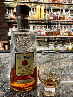 One of the store's superb single barrel whiskey picks, their Four Roses Single Barrel Barrel Strength.