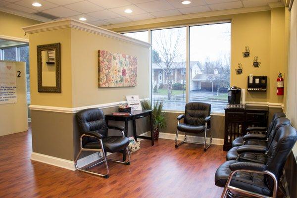 Waiting area/ lobby complete with complimentary coffee, tea, and snacks.