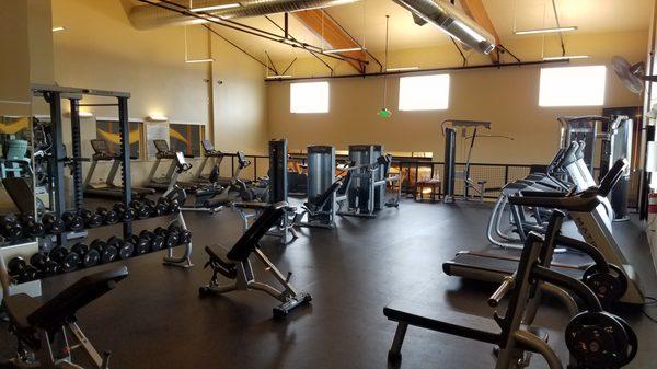 Upstairs workout area has 6'-8' of social spacing