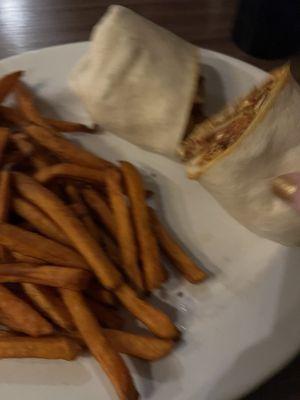 Vodka wrap and sweet potato fries