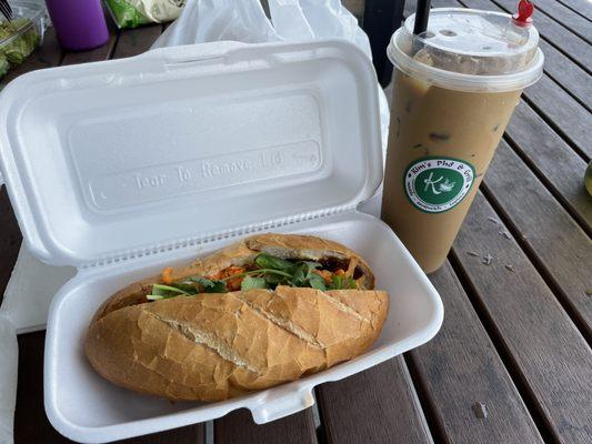 B1. Banh Mi Thit Nuong - Grill Pork Sandwitch, with egg added in. Plus Cafe Sua Da - Vietnamese Coffee. Both were great