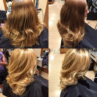 Blonde balayage by Shay (before and after)