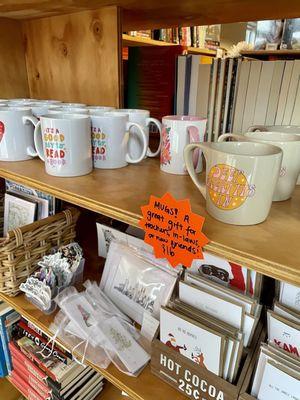 Mugs, bookmarks, cards and more all created by local artists and vendors.