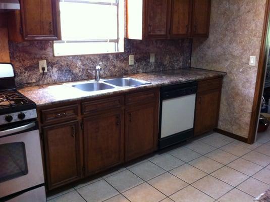 Refinished Kitchen Cabinets and New Custom Built Formica Countertops