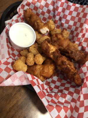 Chicken tenders and tots.