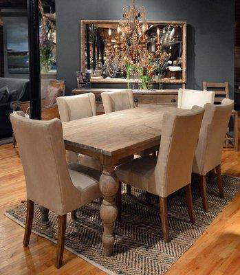 We carry a full line of furniture made from reclaimed wood with distressed finishes.