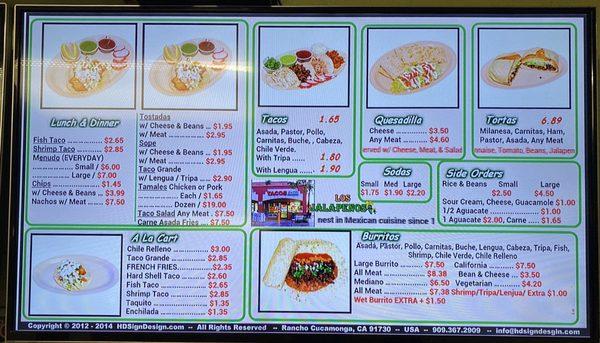 Menu as of January 2021