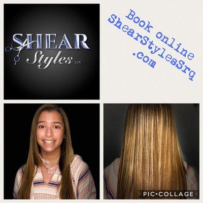 One length cut with natural  style highlights