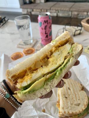 Mmmmmmm Sourdough, egg, cheese, avocado, potato .. house hot sauce and watermelon juice