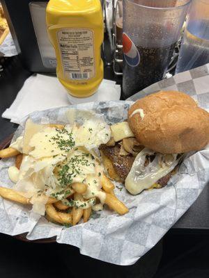 Mushroom and Swiss and garlic aioli and parm cheese fries