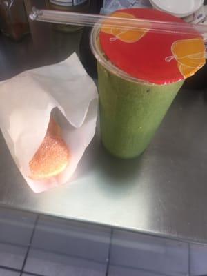 Green juice with a Donut