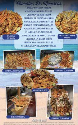 Charolas De Mariscos menu "Platters of Seafood"