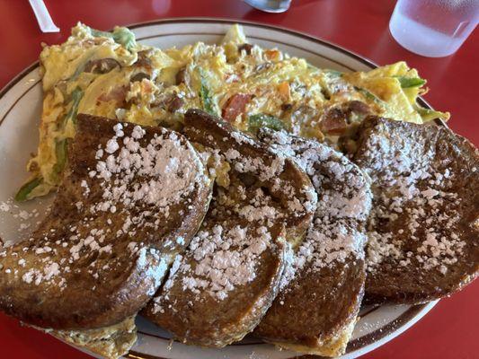 Omelette with rye bread French toast