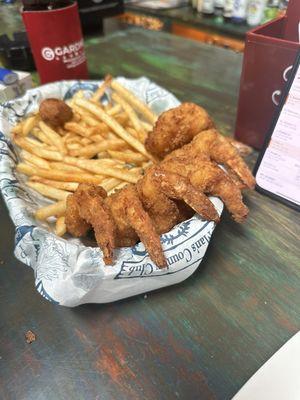 Fried shrimp platter minus the 2 we ate!  Best I've ever had!!